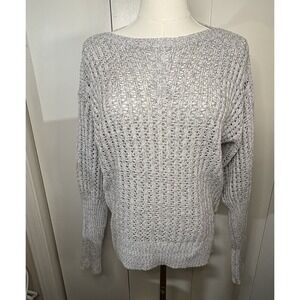 John & Jenn Anthropologie Women's Small Gray Boatneck Sweater Open Knit Preppy
